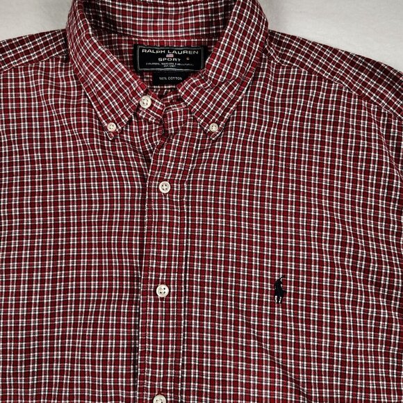 Ralph Lauren Sport 100% Cotton Red Plaid Shirt Mens Large - Picture 3 of 7